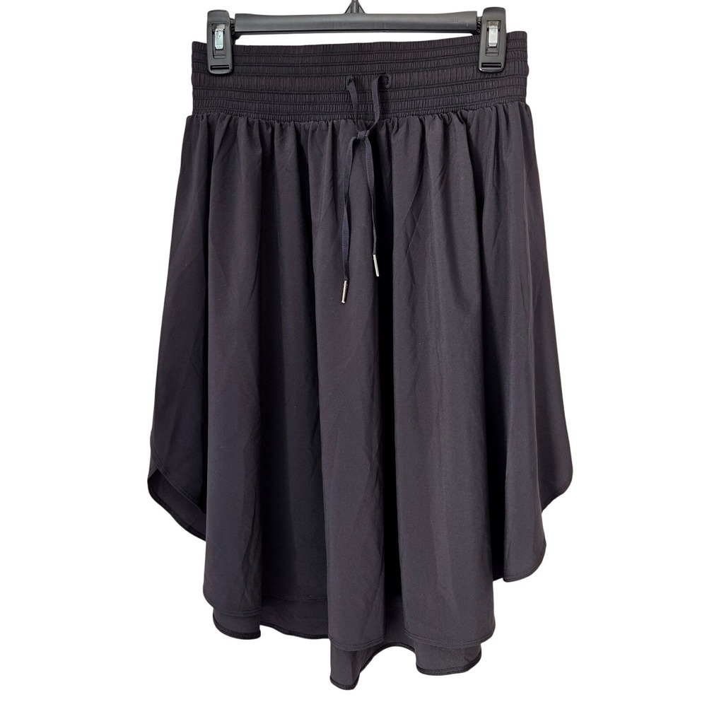 Lululemon Black Smocked Waist‎ High-Low Tulip Hem Athletic Skirt Drawstring Sz 8